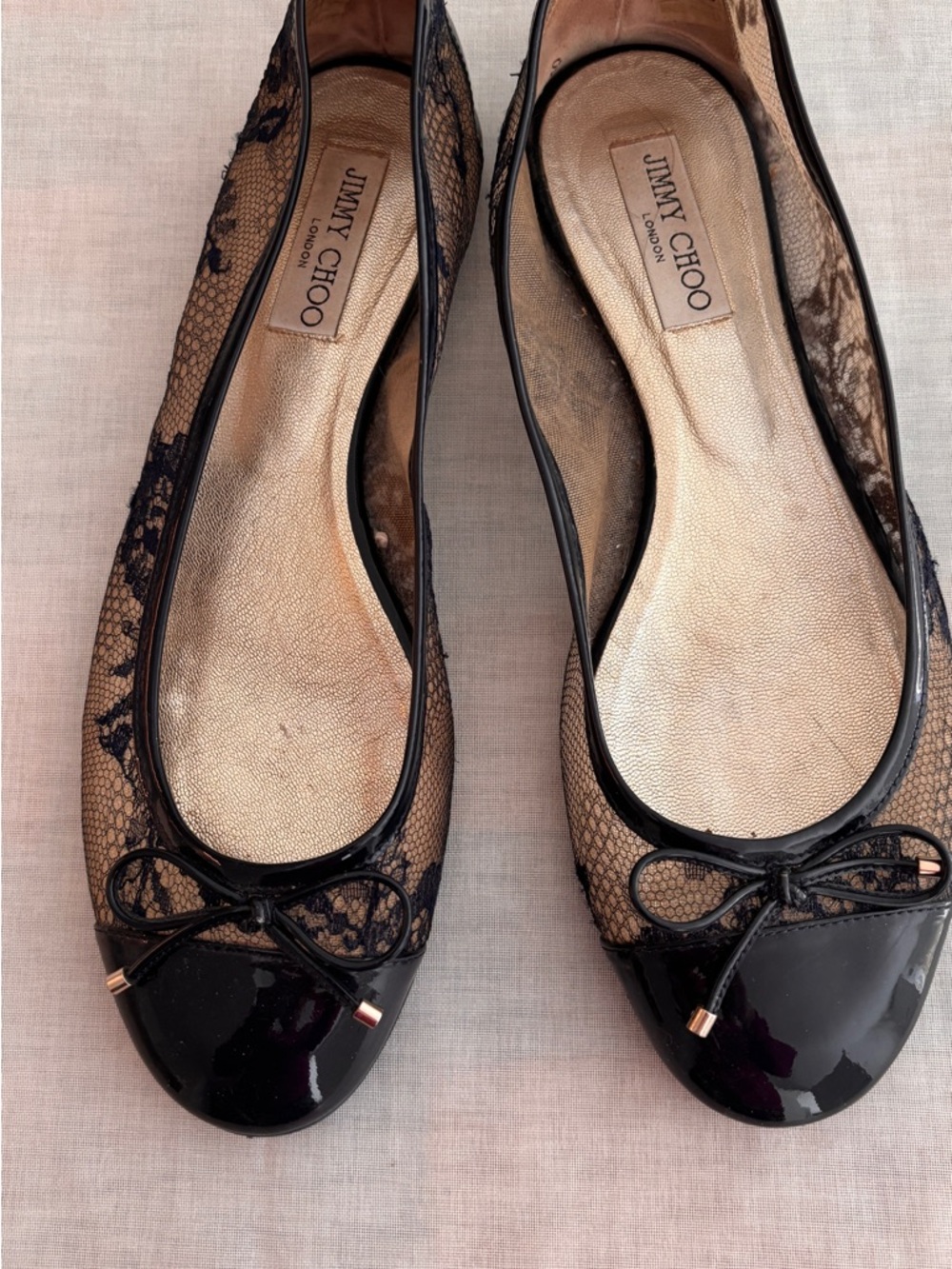 Jimmy Choo Dark Blue Lace & Patent Trim Ballet Flats size 40
